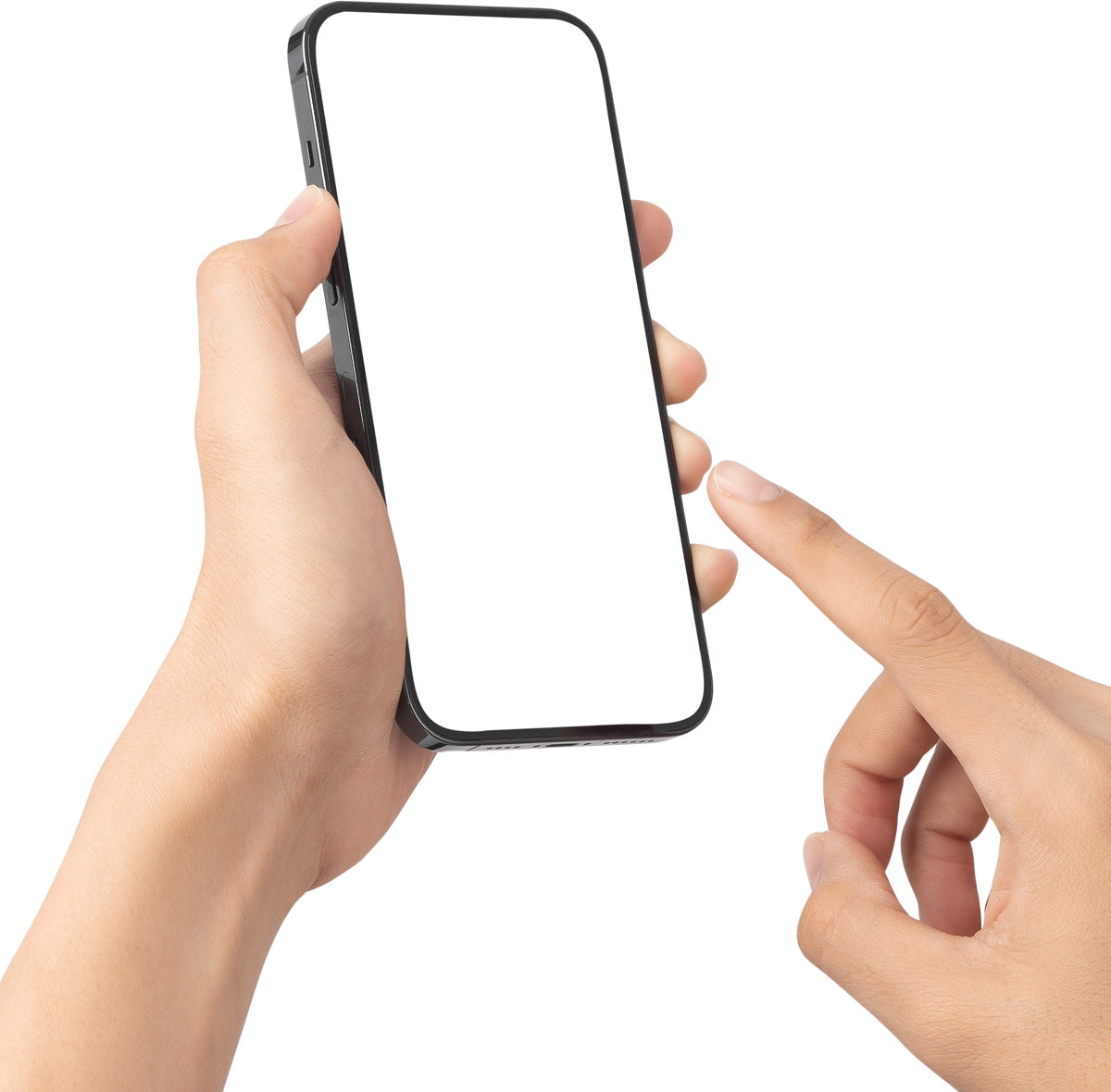 Male hand using smartphone with blank screen, Cutout